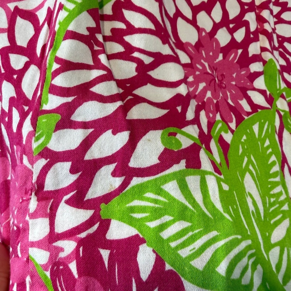 Lilly Pulitzer Jubilee Dress Women 2 Pink Green Floral Ruffle Keyhole Resortwear - Picture 3 of 7
